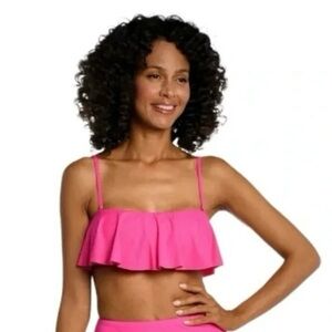 La Blanca Swim Ruffle Bandeau Bra Top Bikini Pop Pink Island Goddess 6 NWT
